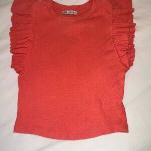 Zara Kids Coral Ruffle Sleeve Top